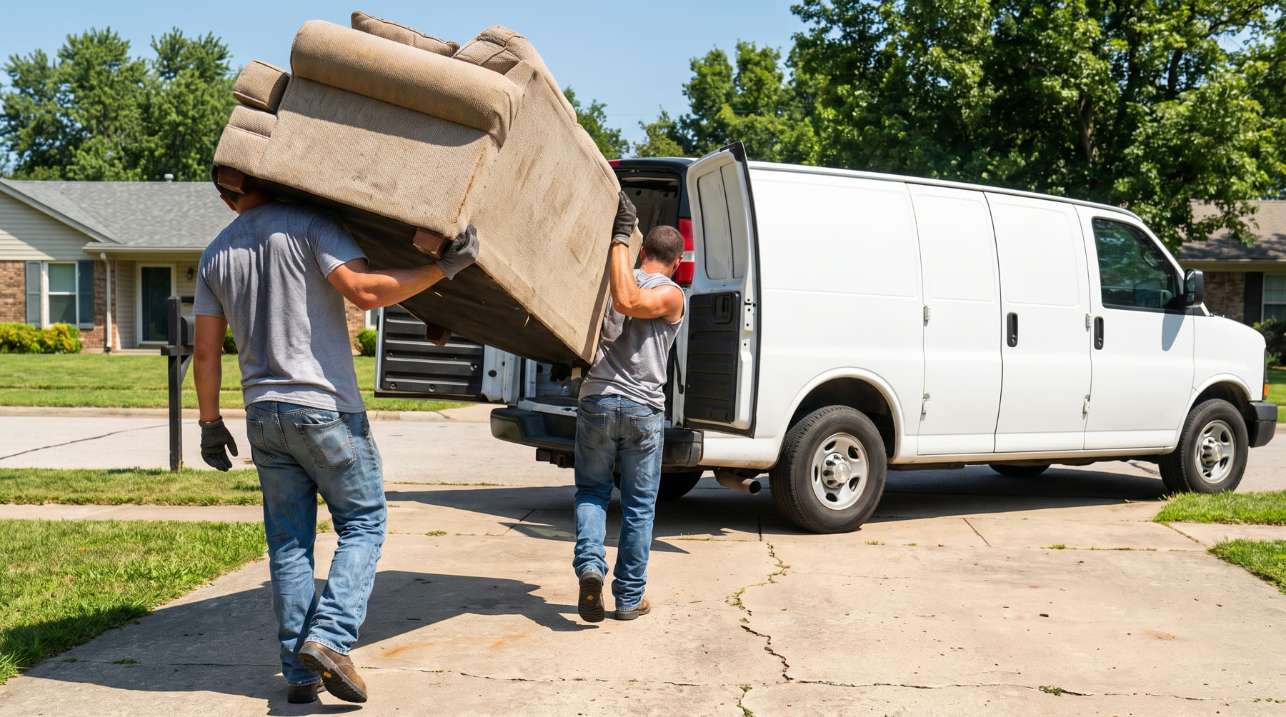 One Call crew loading junk into the van on a Fairfield County job